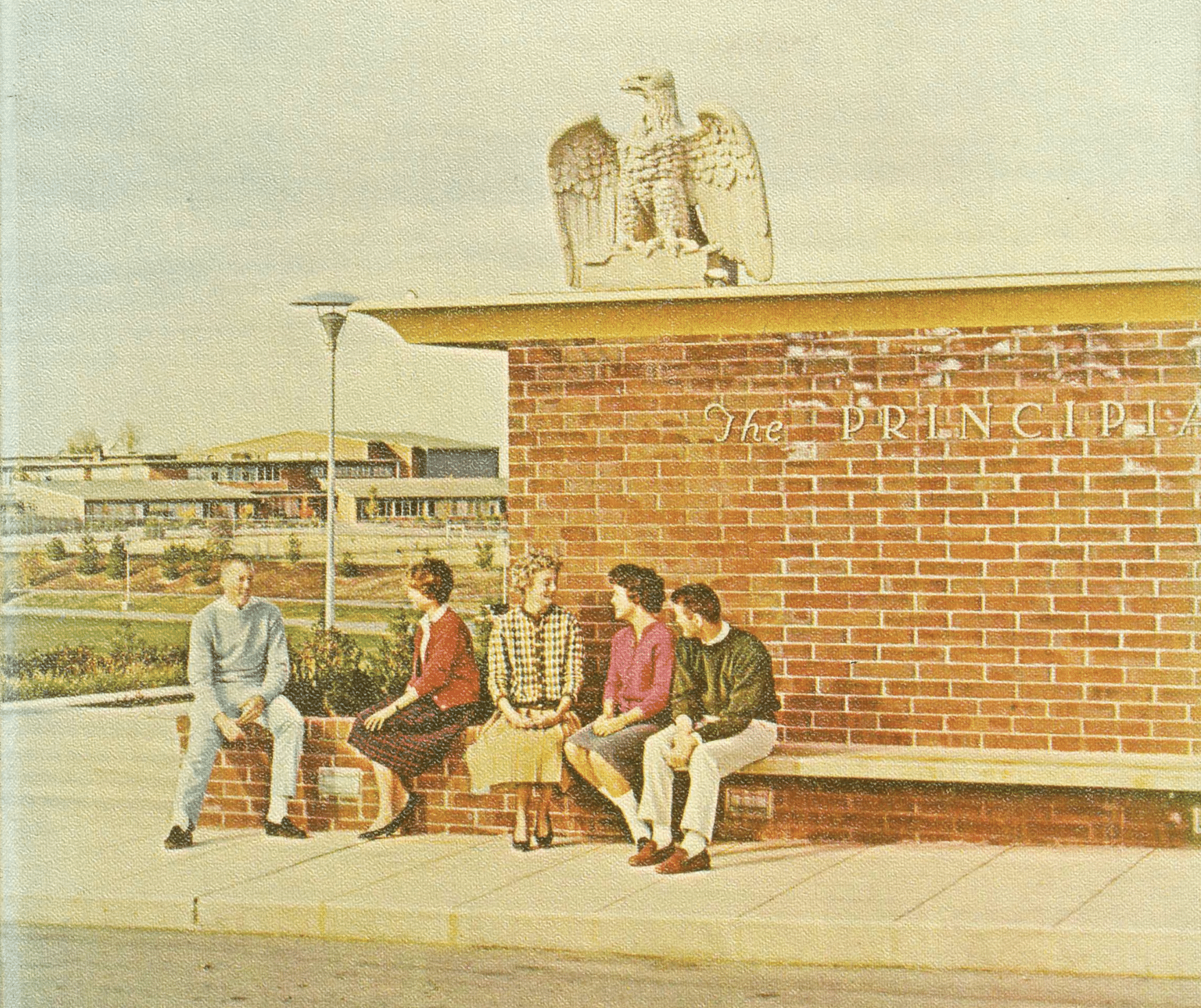 Vintage 1950s photo of students on Principia campus